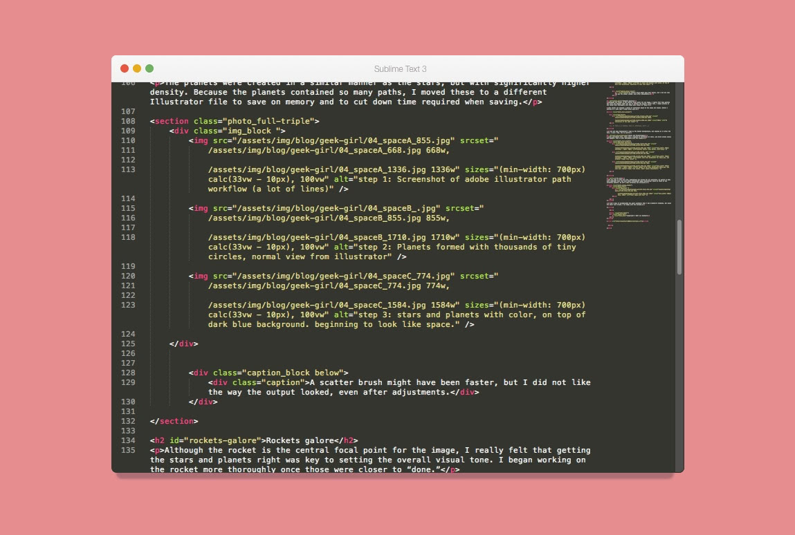 A screenshot of the responsive img srcset in the markup.